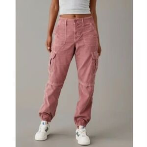 American Eagle Pink Corduroy Cargo Baggy Jogger Pants Wmn's 8 Dusty Rose Utility